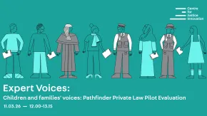 Graphic design image of various practitioners and people related to justice systems, with information about our upcoming event, all shared in the text below. 