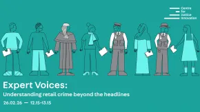 Image with details of our upcoming event - all info you can read below- with a graphic design image of various stakeholders in the justice system